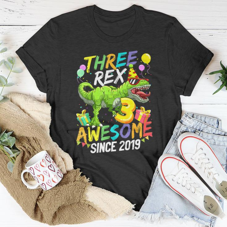 Kids Three Rex Awesome Since 2019 Funny Birthday Boys Kids V3 Unisex T-Shirt Unique Gifts