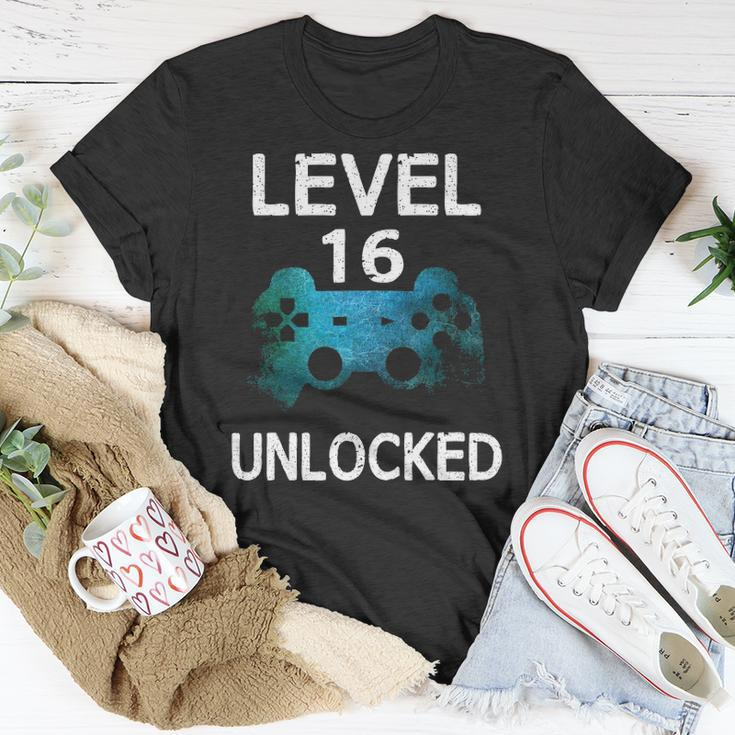 Level 16 Unlocked Boys 16Th Birthday 16 Years Old Gamer Unisex T-Shirt Unique Gifts