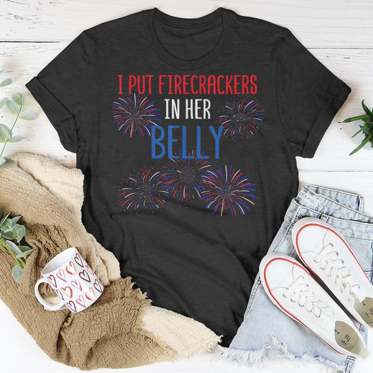 Mens 4Th Of July Pregnancy Reveal Announcement Little Firecracker Unisex T-Shirt Funny Gifts