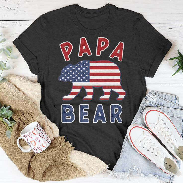 Mens American Flag Papa Bear 4Th Of July Usa Patriotic Dad V2 Unisex T-Shirt Funny Gifts
