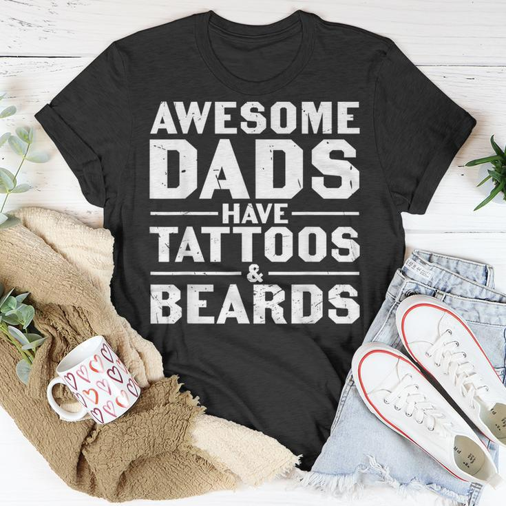 Mens Awesome Dads Have Tattoos And Beards Fathers Day V4 Unisex T-Shirt Funny Gifts