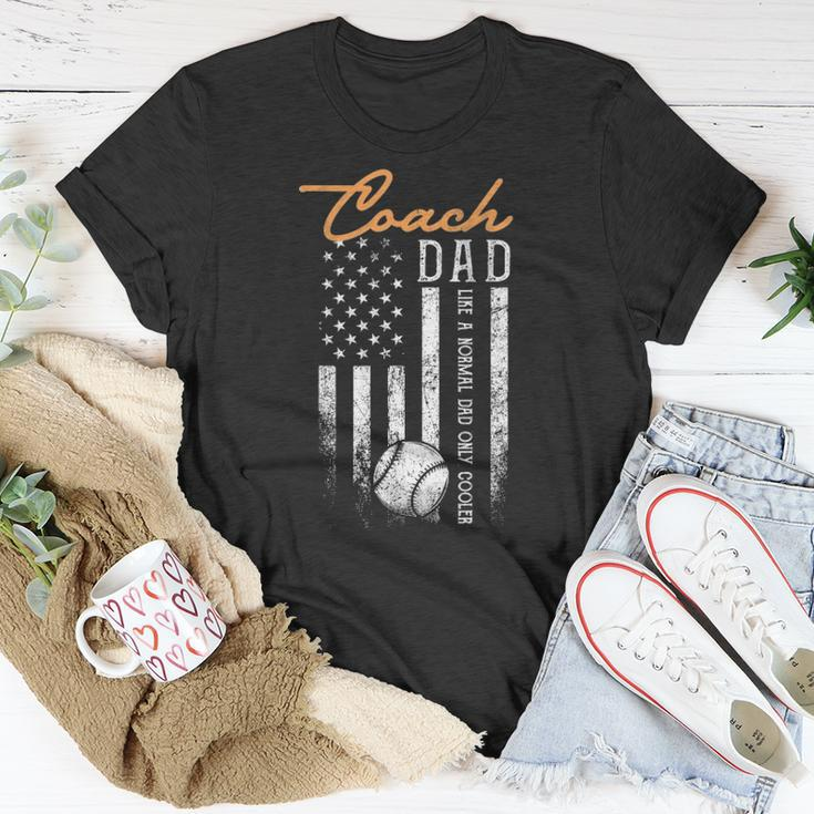 Mens Baseball Coach Dad Like A Normal Dad Only Cooler Usa Flag Unisex T-Shirt Unique Gifts