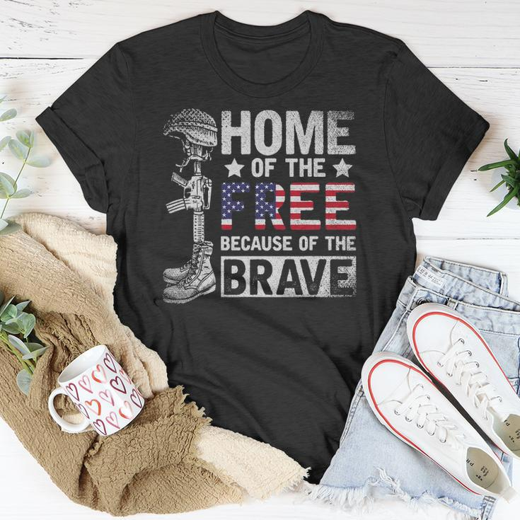 Mens Home Of The Free Because Of The Brave Proud Veteran Soldier Unisex T-Shirt Unique Gifts