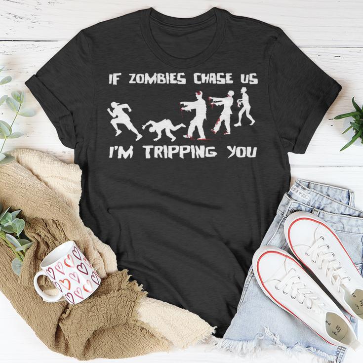 Mens If Zombies Chase Us Im Tripping You Funny Graphic Novelty HalloweenShirt 173 Trendi Unisex T-Shirt Funny Gifts