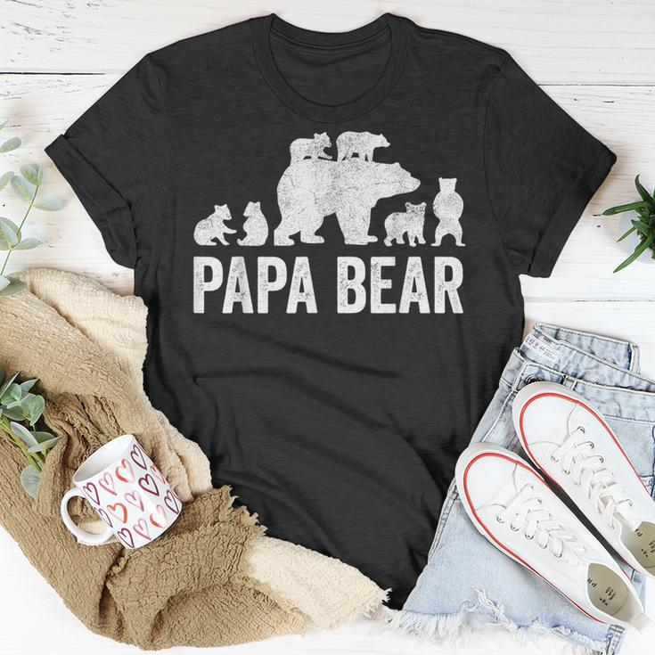 Mens Papa Bear Fathers Day Grandad Fun 6 Cub Kid Grandpa Unisex T-Shirt Funny Gifts