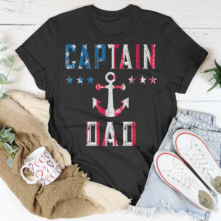 Mens Patriotic Captain Dad American Flag Boat Owner 4Th Of July Unisex T-Shirt Funny Gifts