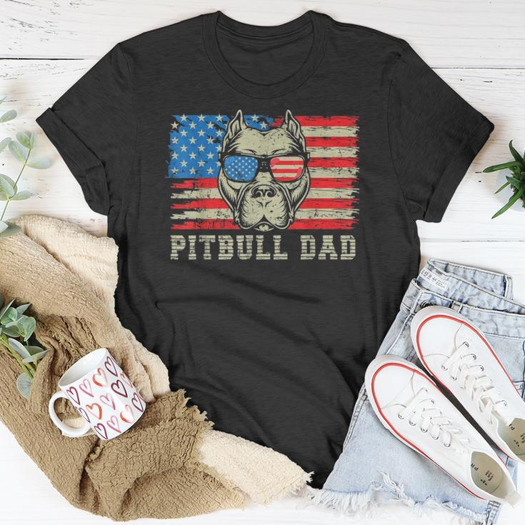 Mens Pitbull Dad American Pit Bull Dog Us Flag 4Th Of July Unisex T-Shirt Unique Gifts