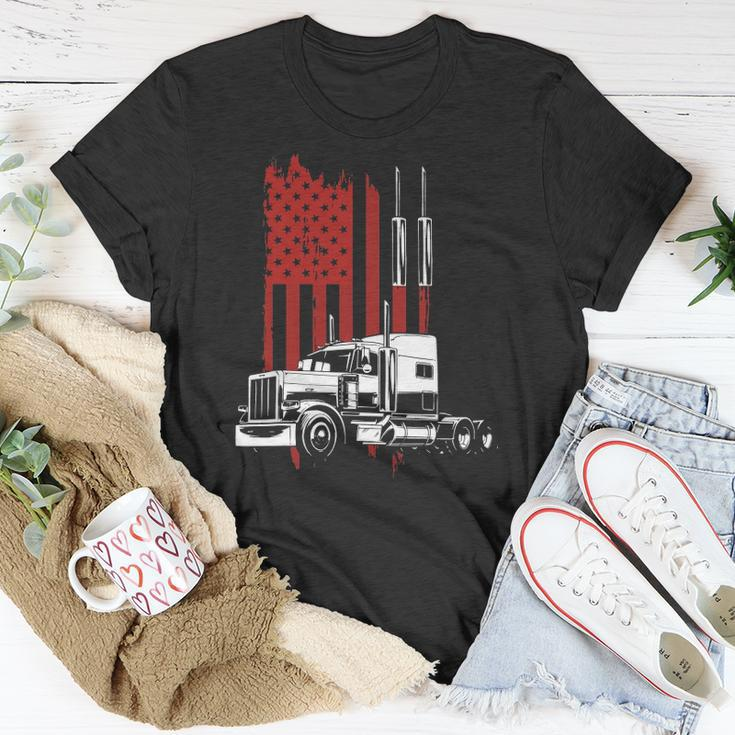 Mens Trucker American Flag Patriotic Truck Driver 4Th Of July Unisex T-Shirt Unique Gifts