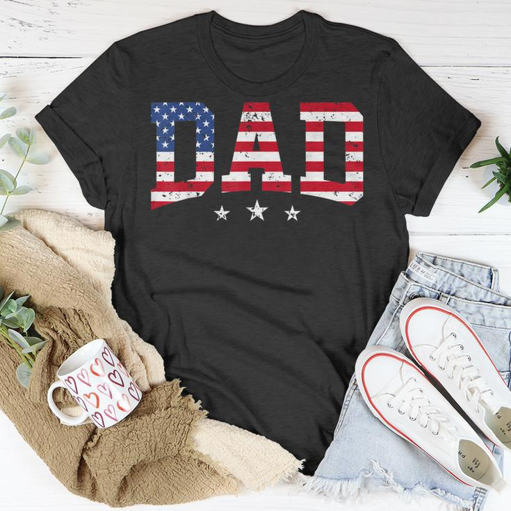 Mens Vintage Dad Fathers Day American Flag Usa Dad 4Th Of July Unisex T-Shirt Unique Gifts