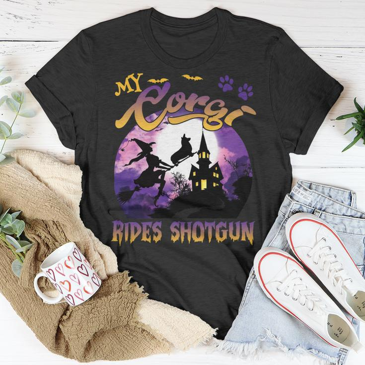 My Corgi Rides Shotgun Cool Halloween Protector Witch Dog V2 Unisex T-Shirt Unique Gifts