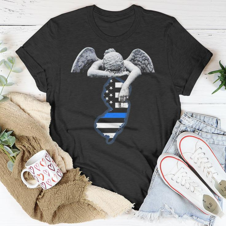 New Jersey Thin Blue Line Flag And Angel For Law Enforcement Unisex T-Shirt Unique Gifts