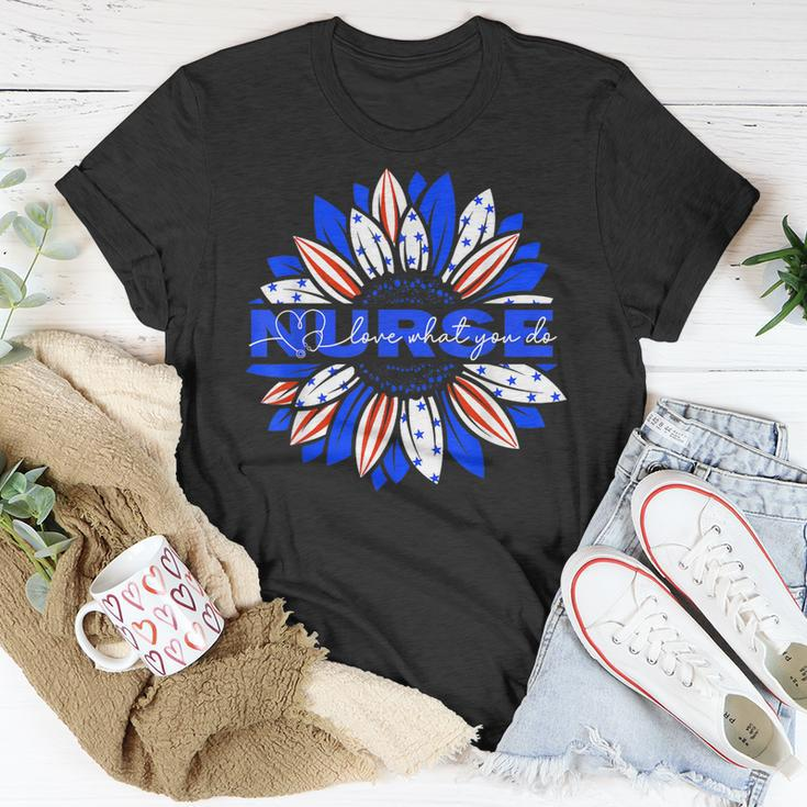 Nurses American Flag Sunflowers Happy 4Th Of July Day Unisex T-Shirt Funny Gifts