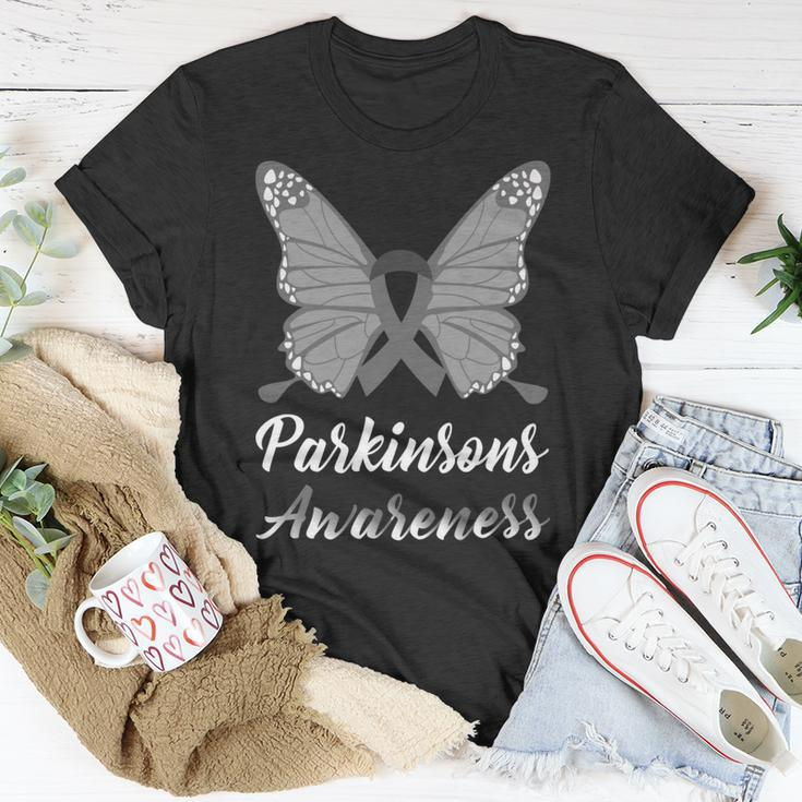 Parkinsons Awareness Butterfly Grey Ribbon Parkinsons Parkinsons Awareness Unisex T-Shirt Unique Gifts