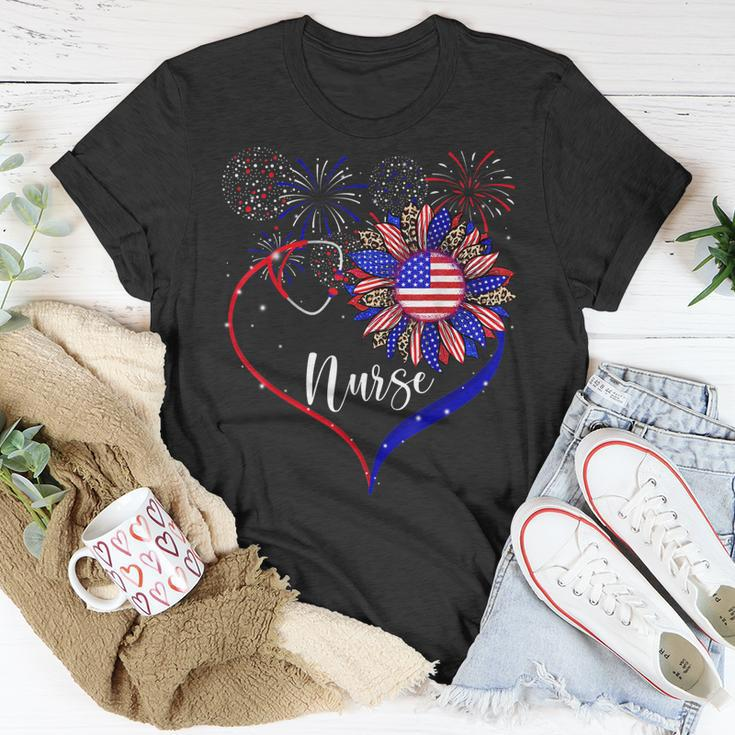 Patriotic Nurse 4Th Of July American Flag Sunflower Love Unisex T-Shirt Funny Gifts