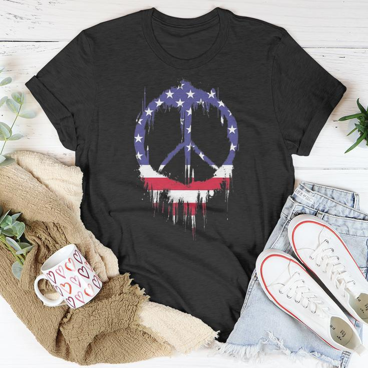 Patriotic Peace Sign American Flag 4Th Of July Retro Hippie Unisex T-Shirt Unique Gifts
