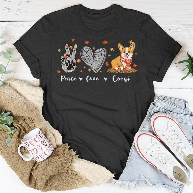 Peace Love Corgi Funny Corgi Dog Lover Pumpkin Fall Season V4 Unisex T-Shirt Unique Gifts