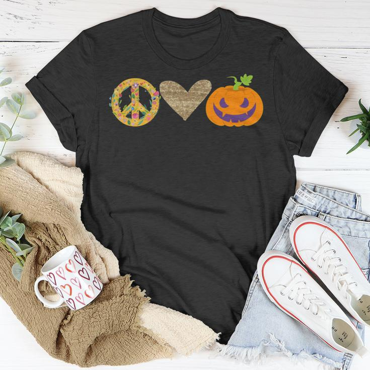 Peace Love Pumpkin Peace Love Halloween Funny Halloween Leopard Heart Pumpkin For Halloween Unisex T-Shirt Unique Gifts