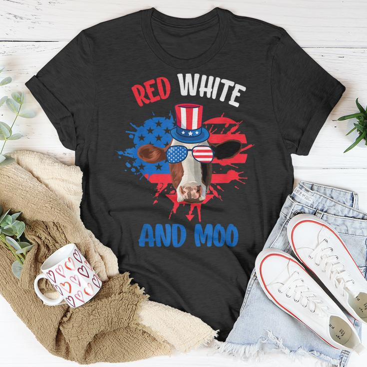 Red White And Moo Patriotic Cow Farmer 4Th Of July Unisex T-Shirt Unique Gifts
