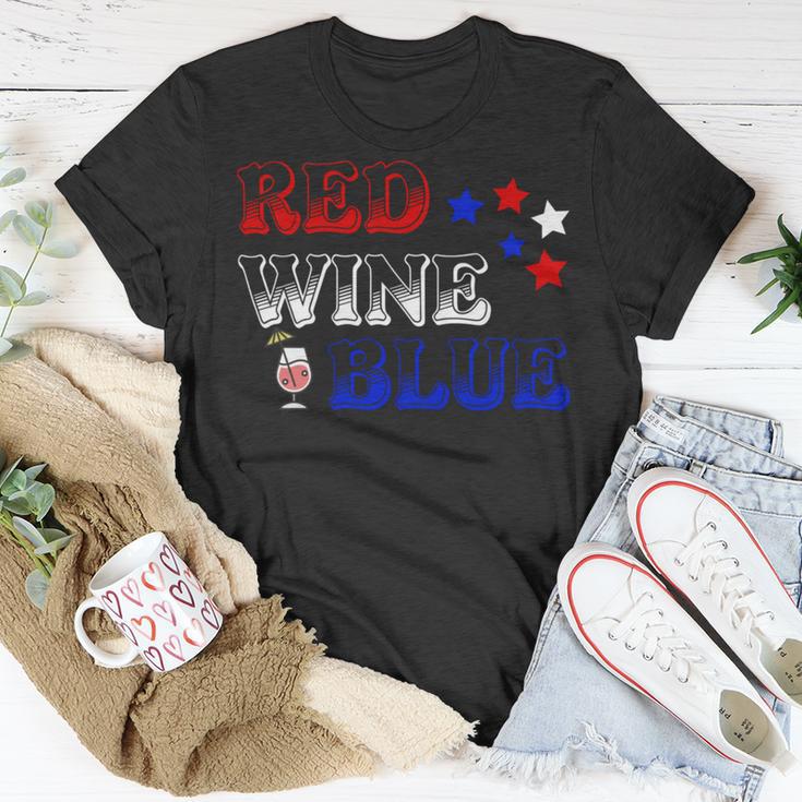 Red Wine Blue 4Th Of July Wine Red White Blue Wine Glasses V3 Unisex T-Shirt Funny Gifts