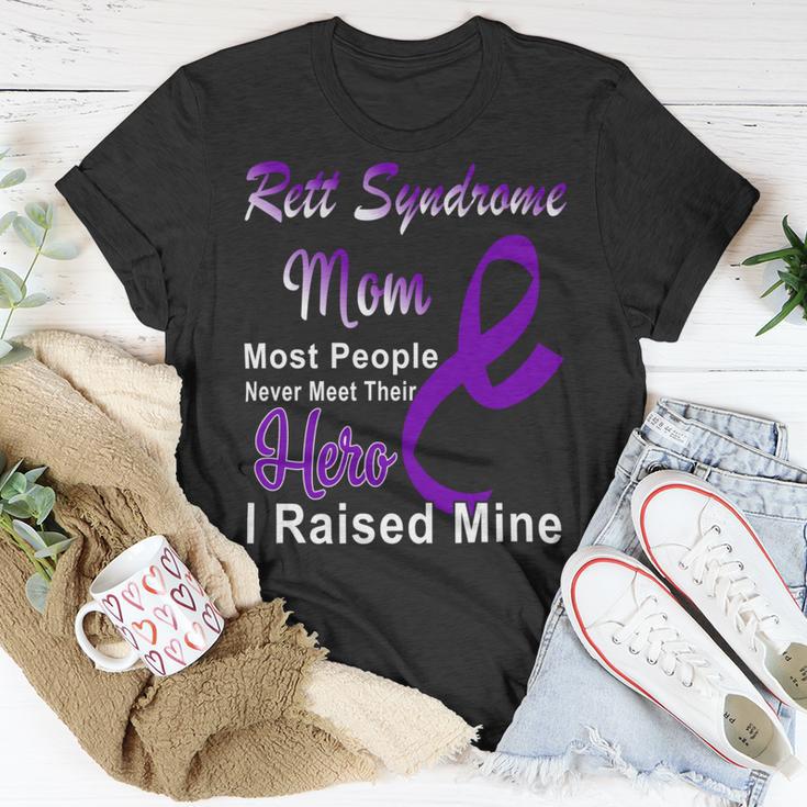 Rett Syndrome Mom Most People Never Meet Their Hero I Raised Mine Purple Ribbon Rett Syndrome Rett Syndrome Awareness Unisex T-Shirt Funny Gifts