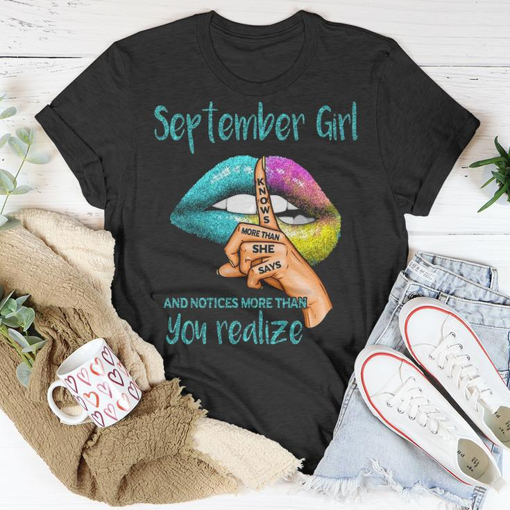 September Girl September Girl Knows More Than She Says T-Shirt Funny Gifts