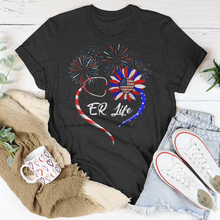 Stethoscope Sunflower Patriotic Er Life Nurse 4Th Of July Unisex T-Shirt Funny Gifts