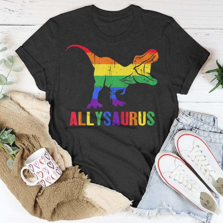 T Rex Dinosaur Lgbt Gay Pride Flag Allysaurus Ally Unisex T-Shirt Unique Gifts