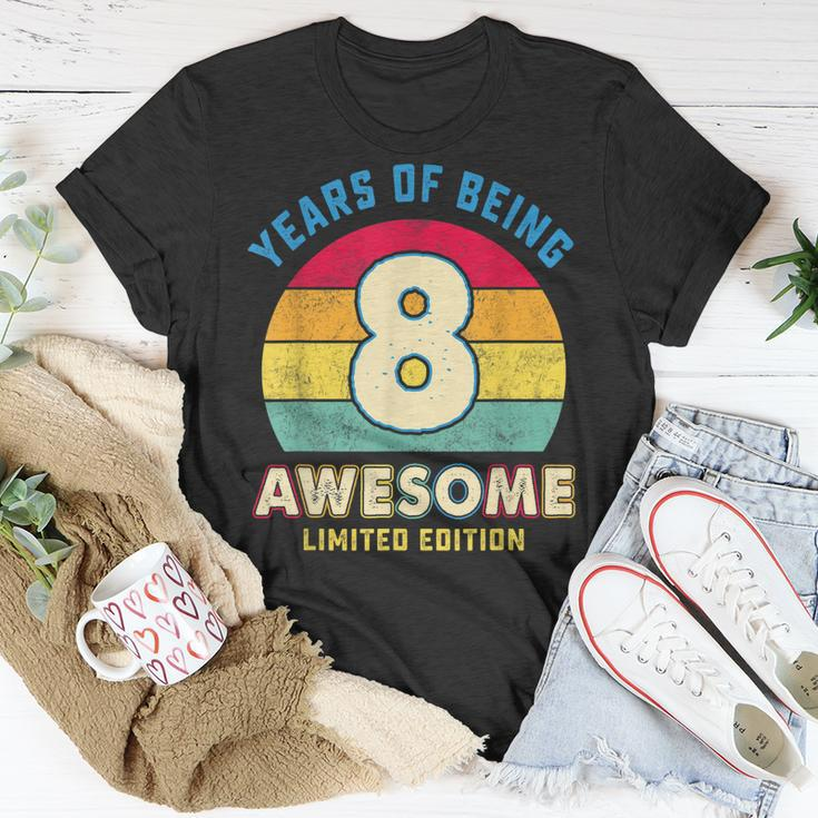 Vintage 8 Years Of Being Awesome Retro 8Th Birthday Boy Girl Unisex T-Shirt Funny Gifts