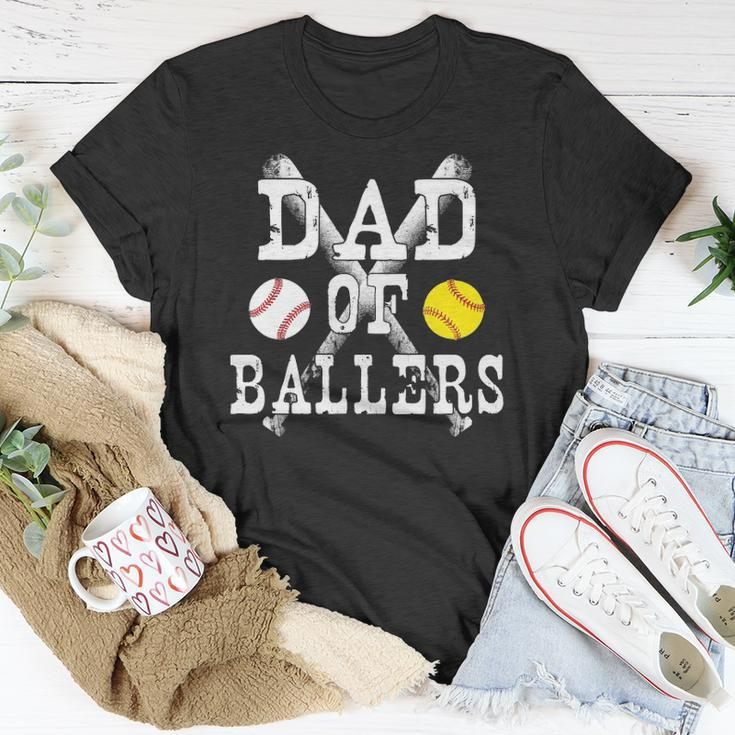 Vintage Dad Of Ballers Funny Baseball Softball Lover Unisex T-Shirt Unique Gifts