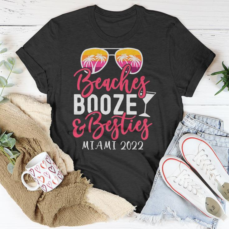 Womens Girls Weekend Girls Trip Miami 2022 Beaches Booze & Besties Unisex T-Shirt Unique Gifts