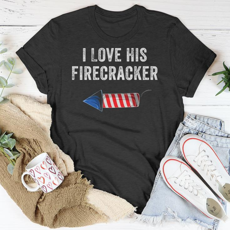 Womens I Love His Firecracker Matching Couple 4Th Of July Wife Gf Unisex T-Shirt Unique Gifts