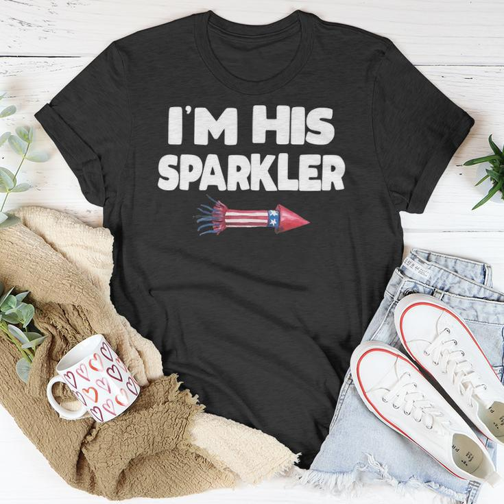 Womens Im His Sparkler Fireworks Couple Matching 4Th Of July Gift Unisex T-Shirt Unique Gifts