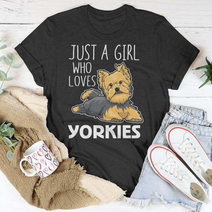 Womens Just A Girl Who Loves Yorkies Funny Yorkshire Terrier Gift Unisex T-Shirt Unique Gifts