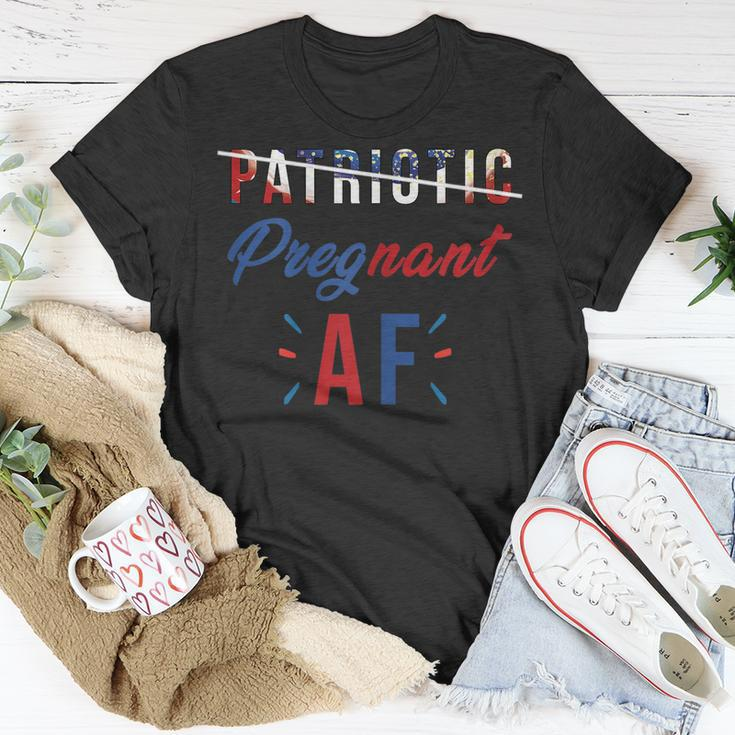 Womens Patriotic Pregnant Af Baby Reveal 4Th Of July Pregnancy Mom Unisex T-Shirt Funny Gifts