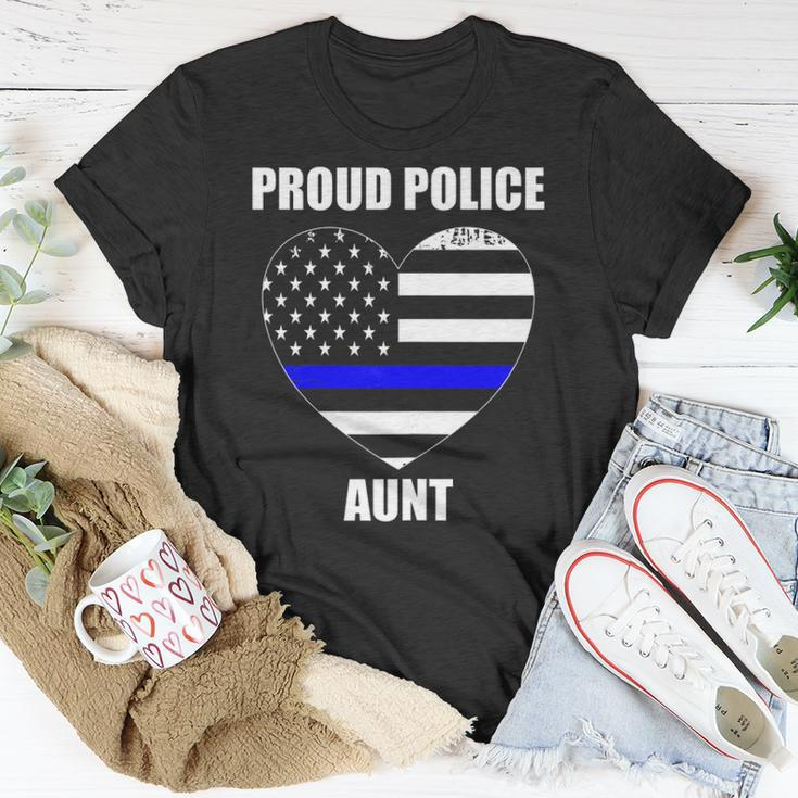 Womens Thin Blue Line Flag Law Enforcement Officer Proud Aunt Unisex T-Shirt Unique Gifts