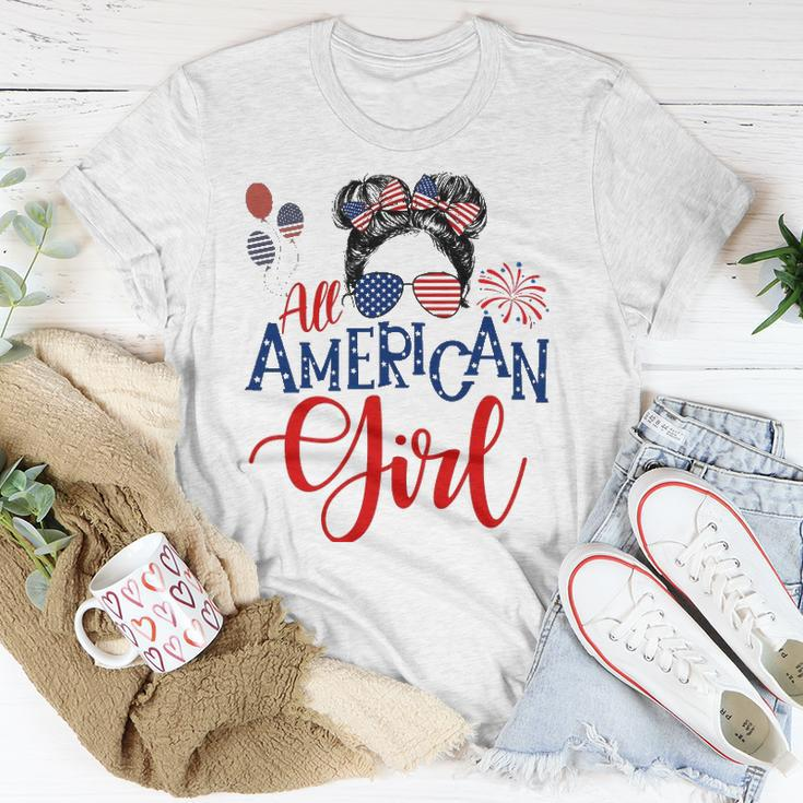All American Girl 4Th Of July Messy Bun Sunglasses Usa Flag Unisex T-Shirt Unique Gifts
