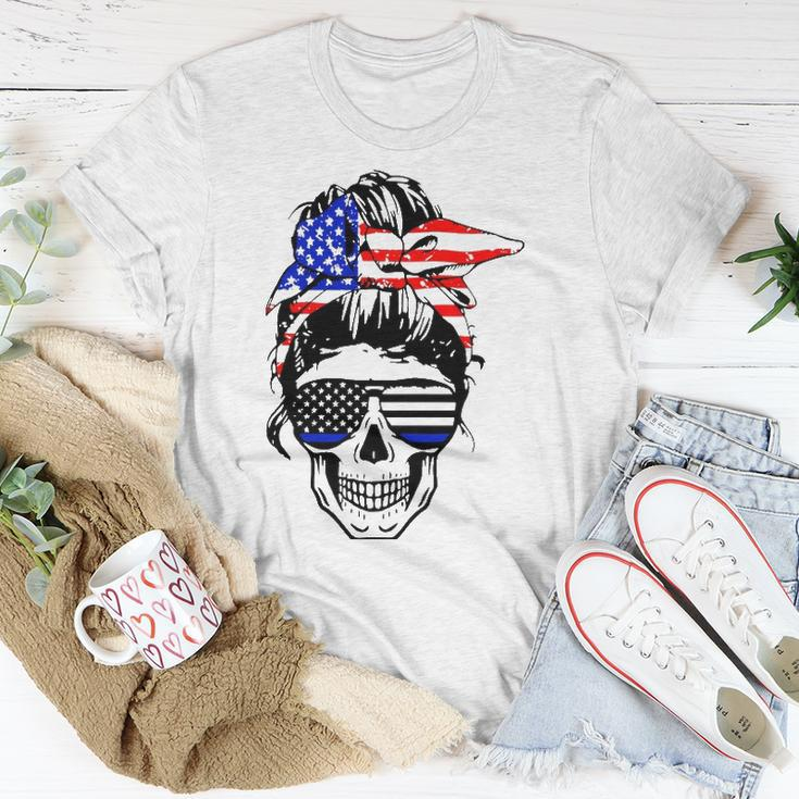 American Flag Skull Mom Patriotic 4Th Of July Police Unisex T-Shirt Unique Gifts