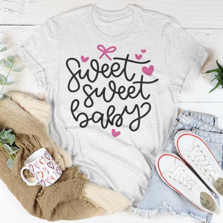 Baby Shower Text Pink Heart Ribbon Design Sweet Sweet Baby Unisex T-Shirt Funny Gifts