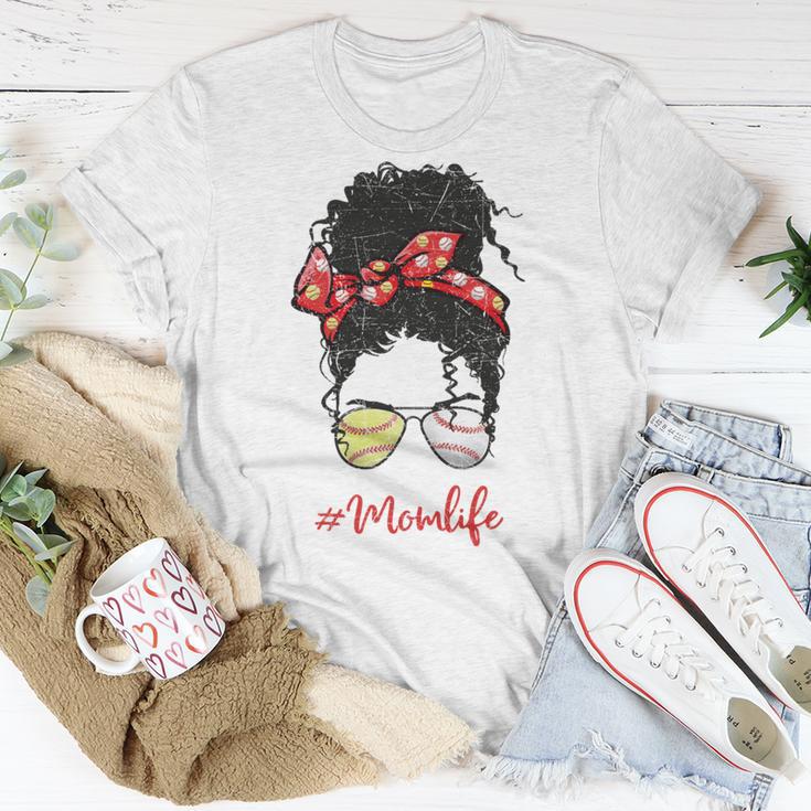 Baseball Softball Momlife Mom Messy Bun Afro Mom Mothers Day Unisex T-Shirt Funny Gifts