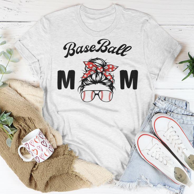 Bleached Baseball Mom Messy Bun Player Mom Mothers Day Unisex T-Shirt Funny Gifts