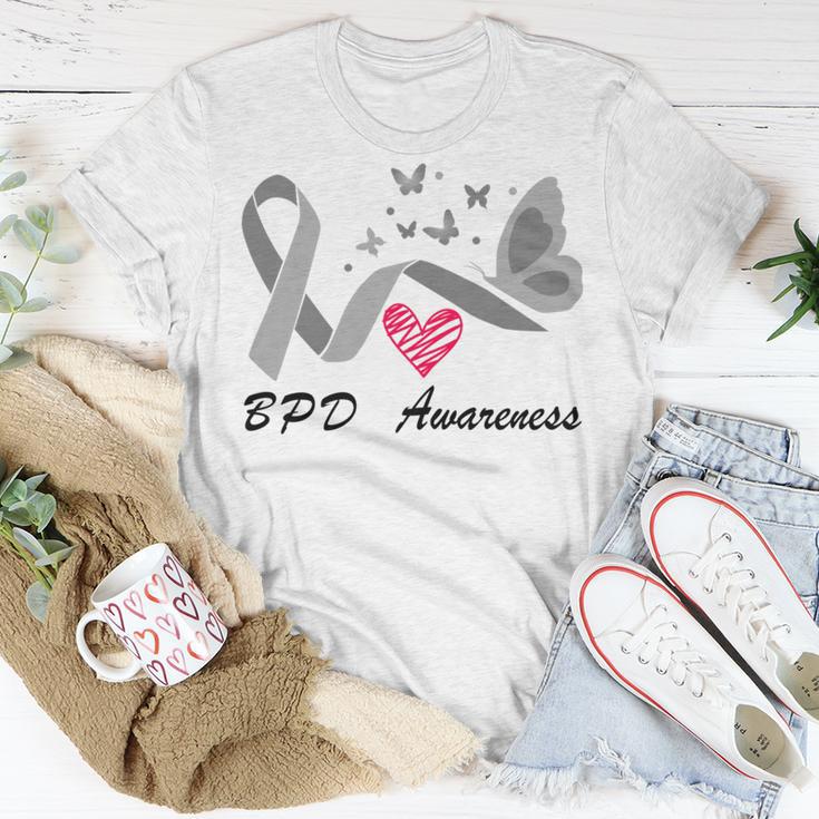 Borderline Personality Disorder Bpd Awareness Butterfly Grey Ribbon Borderline Personality Disorder Bpd Awareness Unisex T-Shirt Funny Gifts