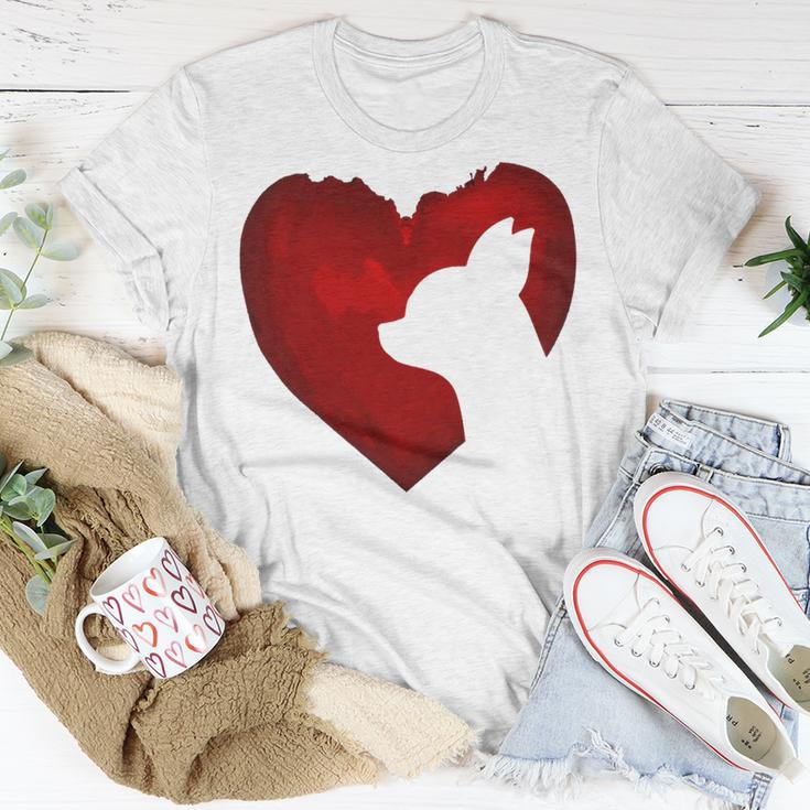 Chihuahua Shape With Red Heart Painting For Valentine Day Unisex T-Shirt Funny Gifts