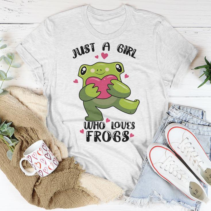 Cute Frog Just A Girl Who Loves Frogs Funny Frog Lover Gift For Girl Frog Lover Unisex T-Shirt Funny Gifts