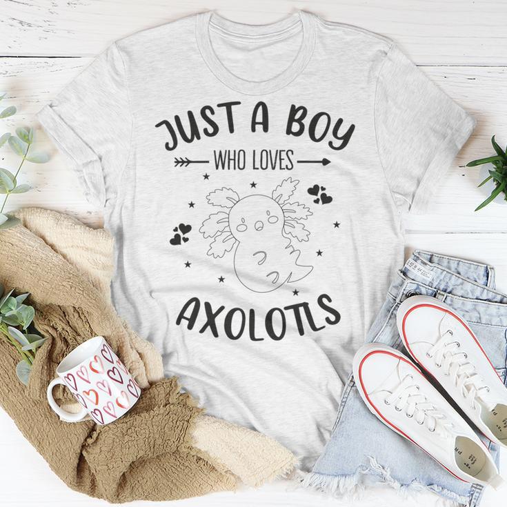 Funny Axolotl Quote Mexican Walking Fish Just A Boy Who Loves Axolotls Unisex T-Shirt Funny Gifts