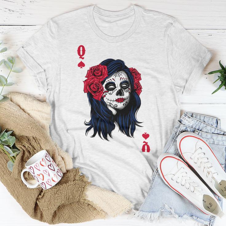 Halloween Sugar Skull With Red Floral Halloween Gift By Mesa Cute Unisex T-Shirt Funny Gifts