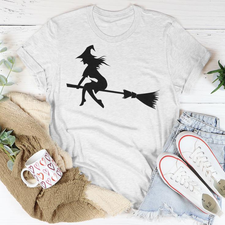 Halloween Young Scary Witch On Broom Pattern Unisex T-Shirt Funny Gifts