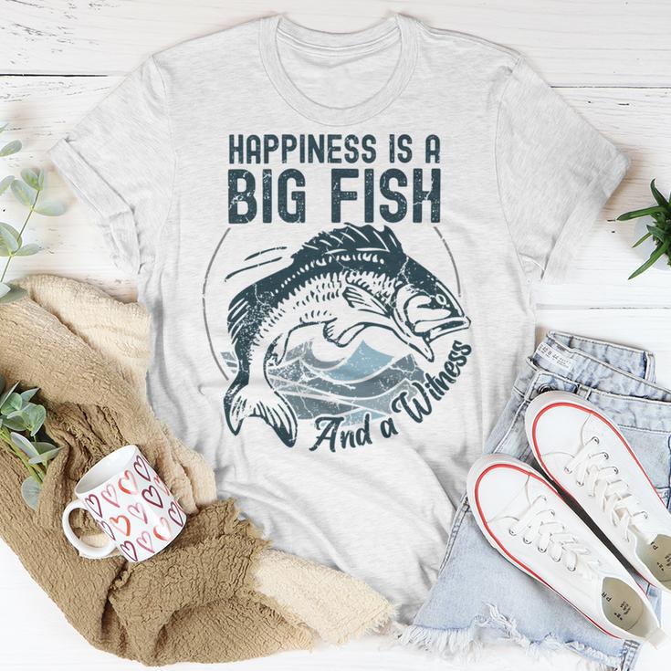 Happiness Is A Big Fish And A Witness Fisherman Dad Blue Unisex T-Shirt Funny Gifts