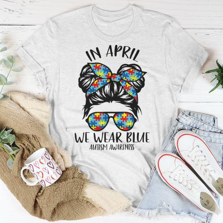 In April We Wear Blue Autism Awareness Month Unisex T-Shirt Funny Gifts