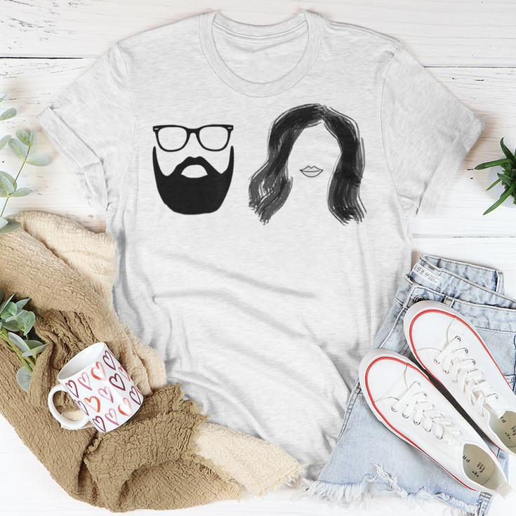 Man With Beard And Glasses With Woman Wavy Hair Unisex T-Shirt Funny Gifts