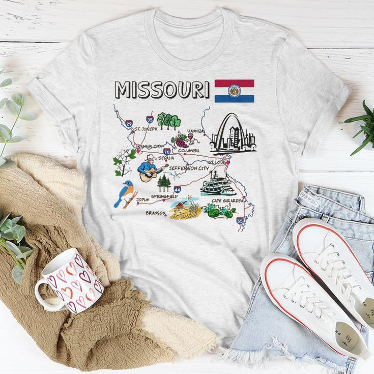 Map Of Missouri Landmarks Major Cities Roads Flag Unisex T-Shirt Unique Gifts